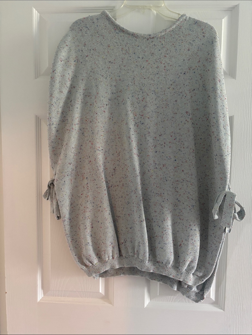 Speckled Light Gray Tie-Sleeve Knit Sweater